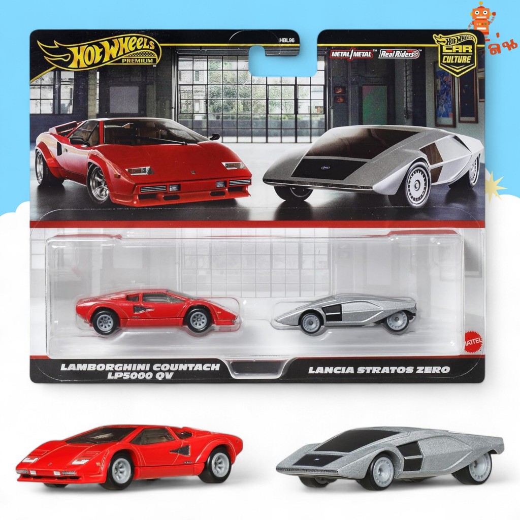 Hot Wheels Premium - 2Pack Lamborghini Countach LP5000 QV / Lancia Stratos Zero สเกล 1/64