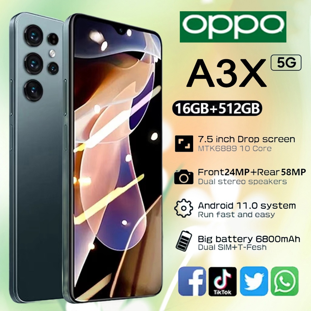 โทรศัพท์มือถือ OPP0 A3X 7.5นิ้ว 16GB+512GB หน้าจอเต็ม โทรศัพท์มือถือราคาถูก 5G การ์ดคู่ WiFi COD