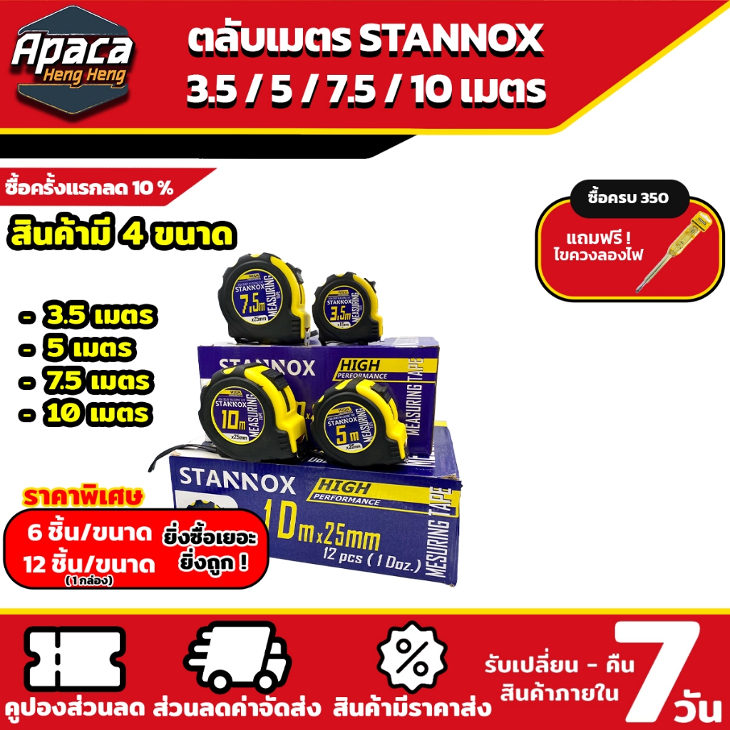 (พิเศษ ราคาส่ง สำหรับ 6-12 ลูก)ตลับเมตรหุ้มยาง STANNOX 3เมตร 5เมตร 7.5 เมตร 10 เมตร