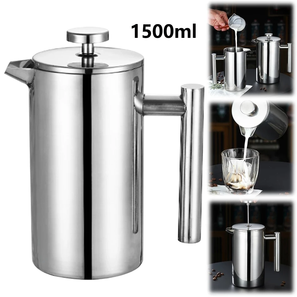 French Press หม้อชงกาแฟ 304 กาชงกาแฟ เหยือกชงกาแฟ เครื่องชงชาสแตนเลส แก้วชงชา แก้วชงกาแฟ เครื่องชงชากาแฟสแตนเลส 1500ml