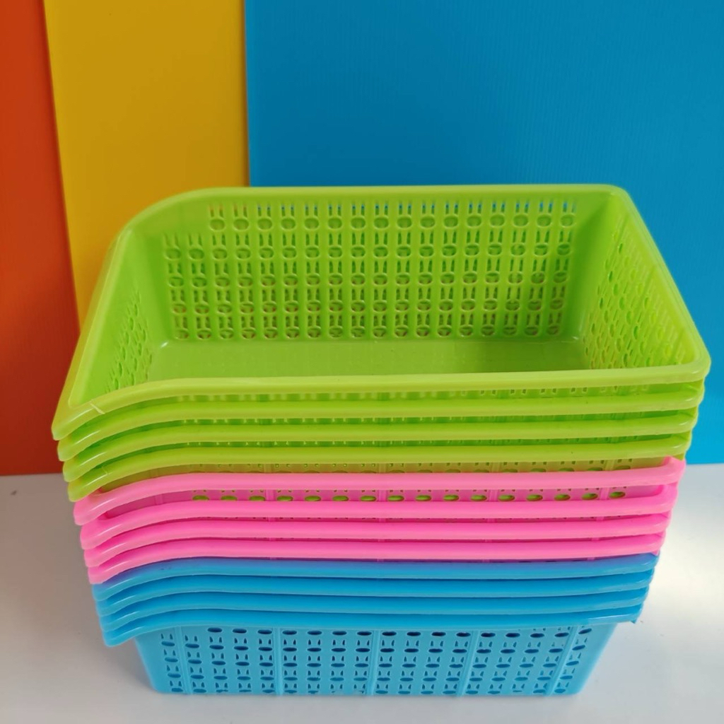 (ยกโหล 12 ใบ) No.1308 ตะกร้า ตะกร้าพลาสติก ตะกร้าใส่ขอบ   33x20x10 ซม ได้ทั้งหมด 12 ใบ คละสี