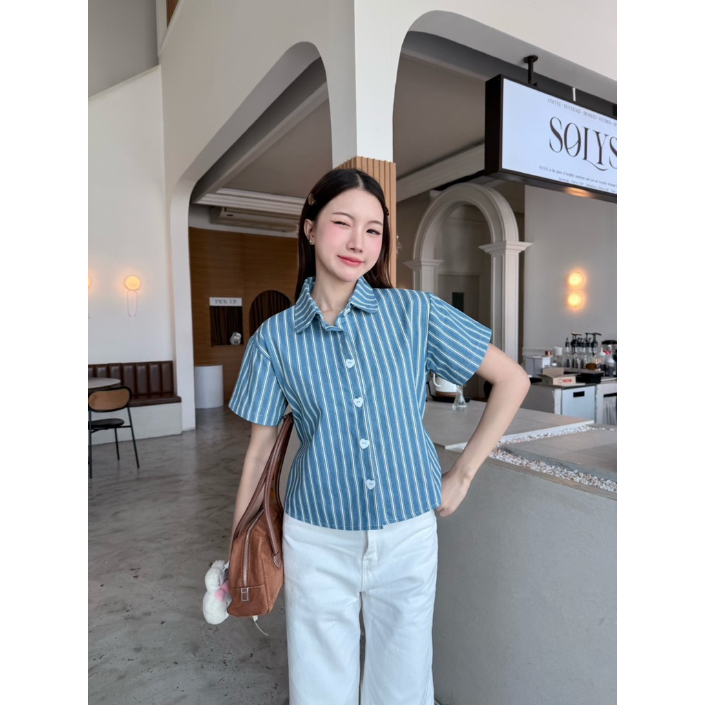 เสื้อเชิ้ตคอปก แขนตรง ผ้ายีนส์ -kn / VB0560 รูปที่ 4