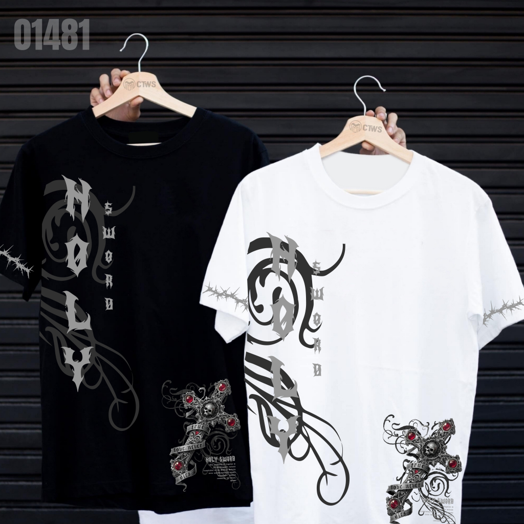 เสื้อยืดสกรีนลาย " HOLY SWORD " เสื้อยืดผ้า MICRO POLYESTER 100% เสื้อยืดผ้าไมโครโพลีเอสเตอร์ 100%