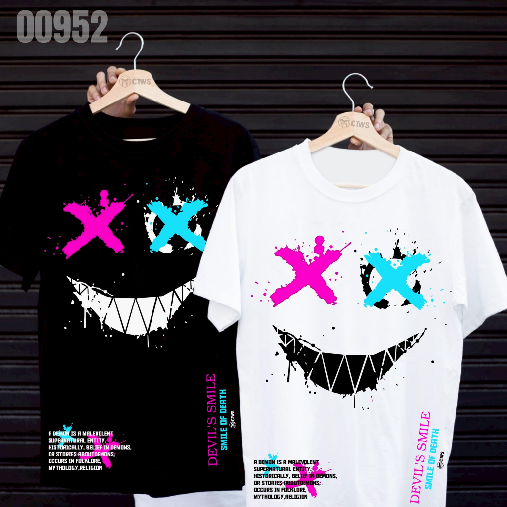 เสื้อยืดสกรีนลาย " DEVIL SMILE " เสื้อยืดผ้า MICRO POLYESTER 100% เสื้อยืดผ้าไมโครโพลีเอสเตอร์ 100%
