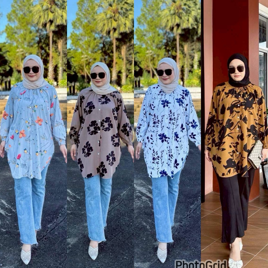 เสื้ออกกว้างกระดุมหน้าลวดลาย เสื้อทรงว้าวข้าง แขนยาวข้อมือจั้มยืด