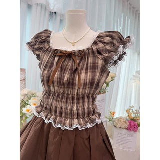 เสื้อแขนตุ๊กตาสาวอวบใส่ได้อกถึง 42 นิ้ว🎀Dolly Bow Crop🎀เสื้อครอปแขนตุ๊กตาแต่งลูกไม้ เสื้อสงกรานต์ เสื้อผ้าผู้หญิง