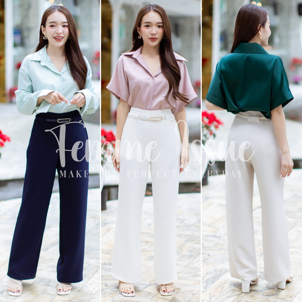 FEMME ISSUE ⭐️กางเกงขากระบอกเอวสูง ชุดทำงาน ลำลอง เกรดพรีเมียม ฟรีเข็มขัด #88003⭐️ สินค้าใหม่มาแรง
