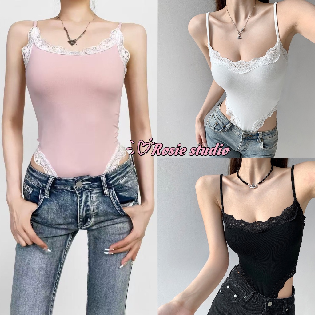 ROSIEพร้อมส่ง👙 ชุดบอดี้สูทลูกไม้เซ็กซี่ เสื้อท็อป เอวลอย ทรงเข้ารูป แต่งขอบลูกไม้ Slimming ใส่แล้วดูหนุ่นดี แฟชั่นผู้