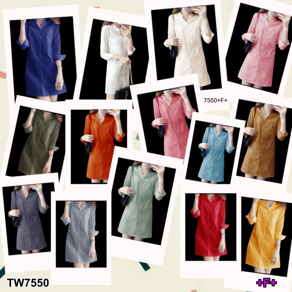 เดรสเชิ้ตคอจีน TW7550 Chinese collar shirt dress TW7550