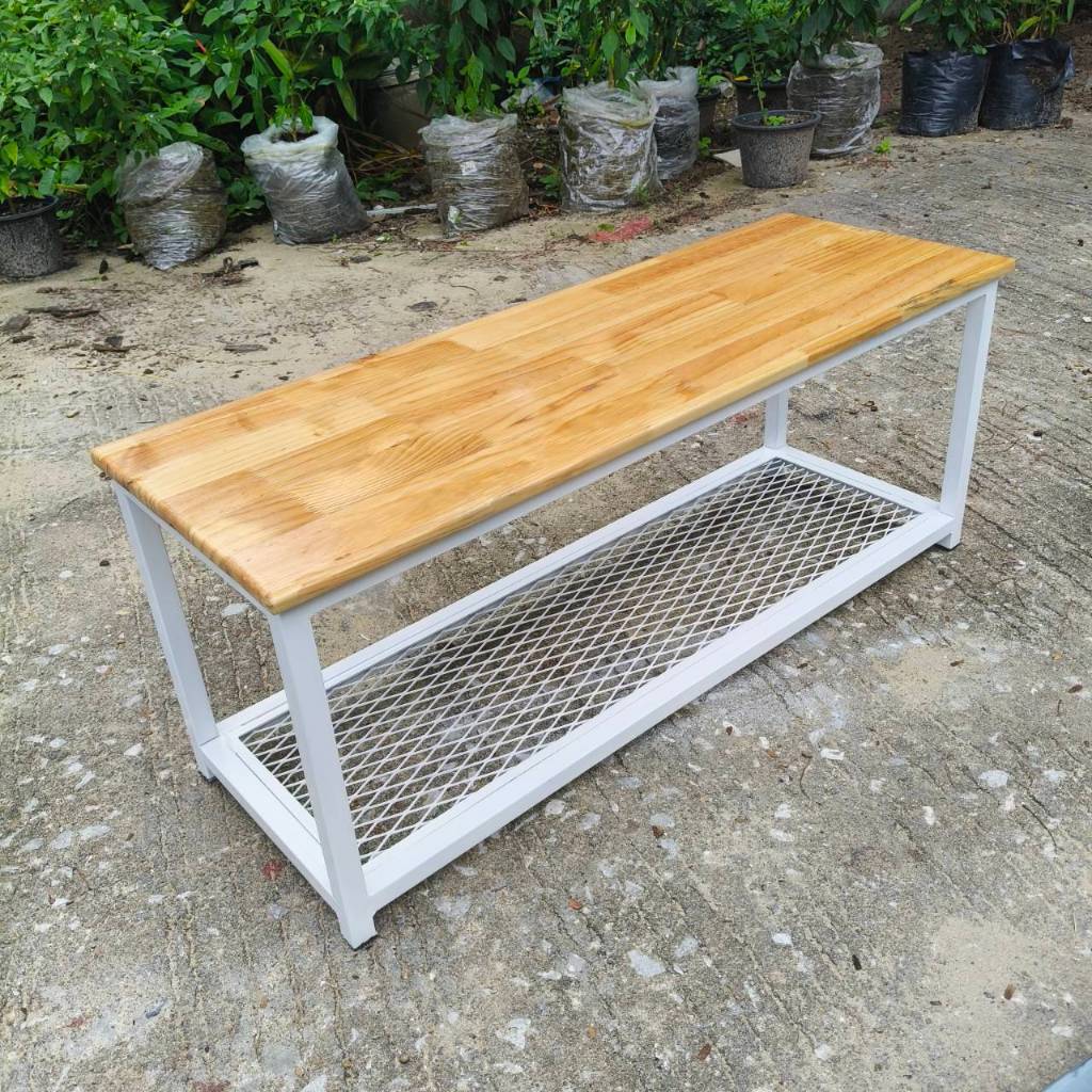 (งานสั่งทำ) ชั้นวางตู้ปลา งาน 2 ชั้น โครงเหล็ก ข้างบนท็อปไม้ ข้างล่างตะแกรงฉีก เหล็ก 1 นิ้ว MT097 - รูปที่ 4