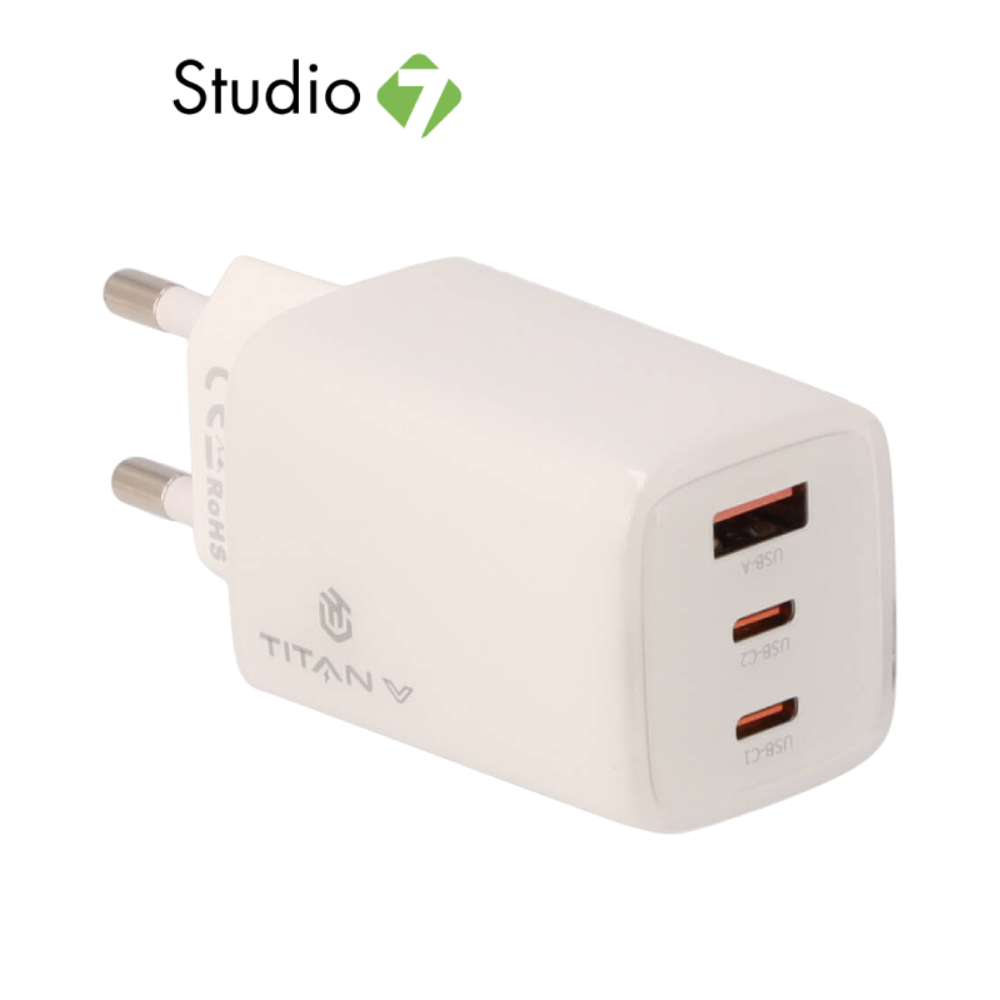 อะแดปเตอร์ TITANV Wall USB Charger 1 USB-A / 2 USB-C (PD65W) HyperChare GaN by Studio7