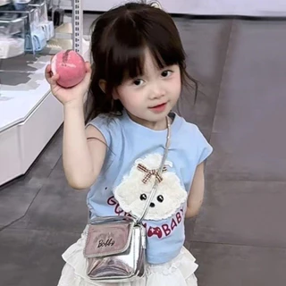 Babyonline(Y240)A2 (ส่งด่วน1วัน)เสื้อยืดคอกลมแขนกุดสำหรับเด็กผู้หญิงลายน้องหมาสุดน่ารัก ผ้าฝ้าย นิ่ม