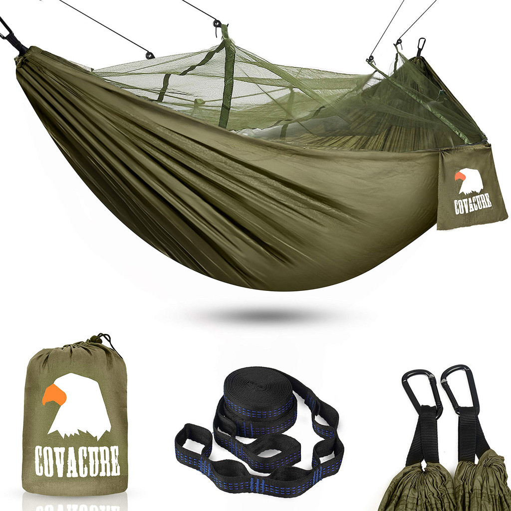 ถูกที่สุด Camping Hammock with Mosquito Net - Ultralight Travel Hammock - 210T Parachute Nylon with 10FT Tree Straps🔥