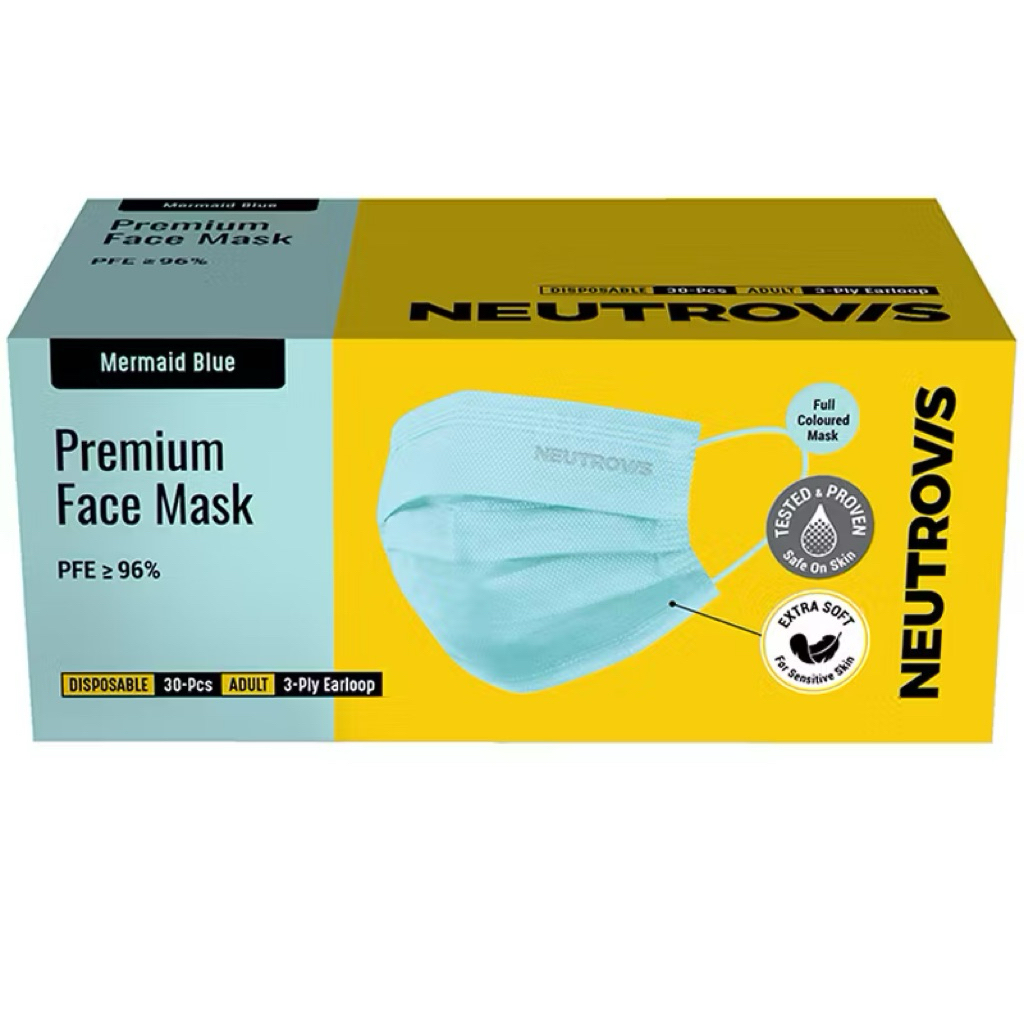 หน้ากากอนามัย NEUTROVIS 3-Ply Premium Medical Face Mask 3 ชั้น 30 ชิ้น - สี Mermaid Blue