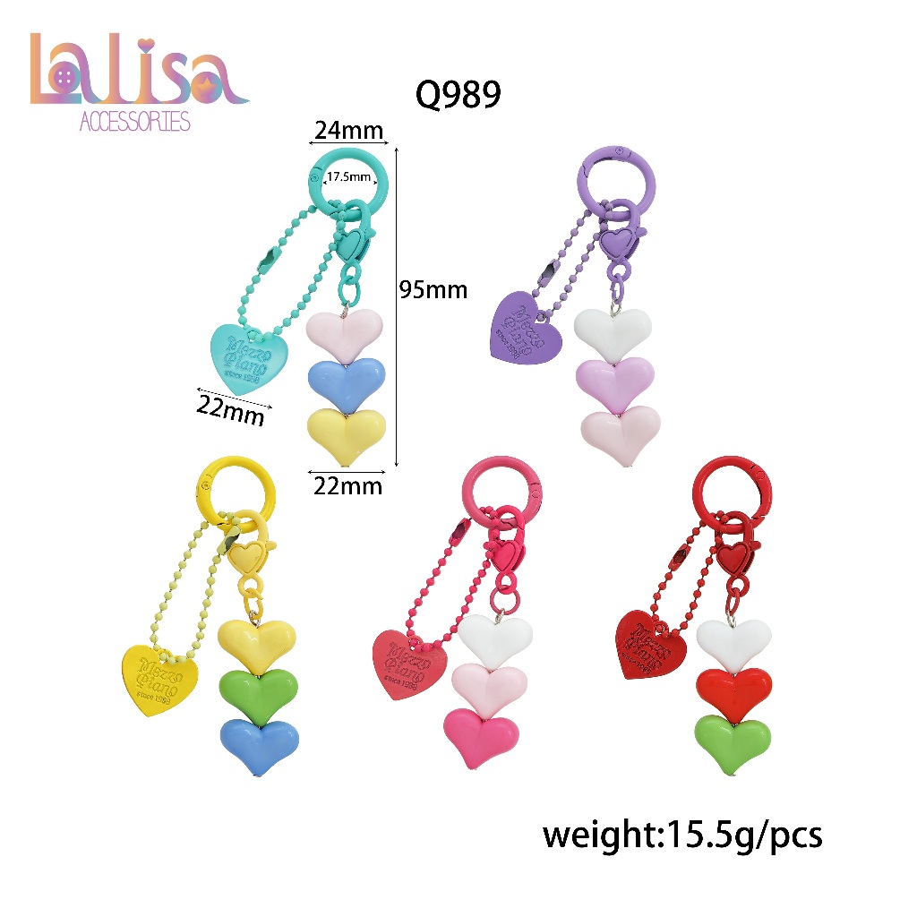 พวงกุญแจลายหัวใจน่ารักฟรุ้งฟริ๊ง alloy keychain Q989