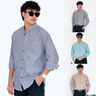 FOMO-เสื้อเชิ้ตคอจีนลายทาง เสื้อเชิ้ตคอจีน เสื้อคอจีน