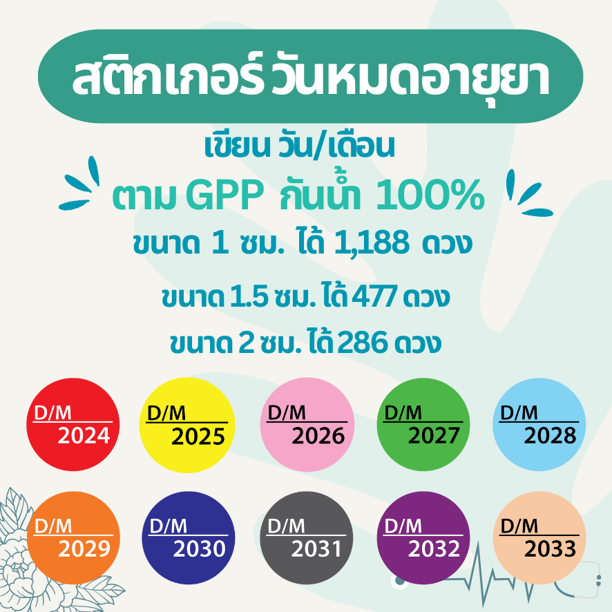 🔥สติกเกอร์กันน้ำ 100%💦 ชุด สติกเกอร์สี เขียนวัน/เดือน หมดอายุ ปีหมดอายุ ร้านยา GPP ขนาด 1×1 ซม ได้ 1188 ดวง