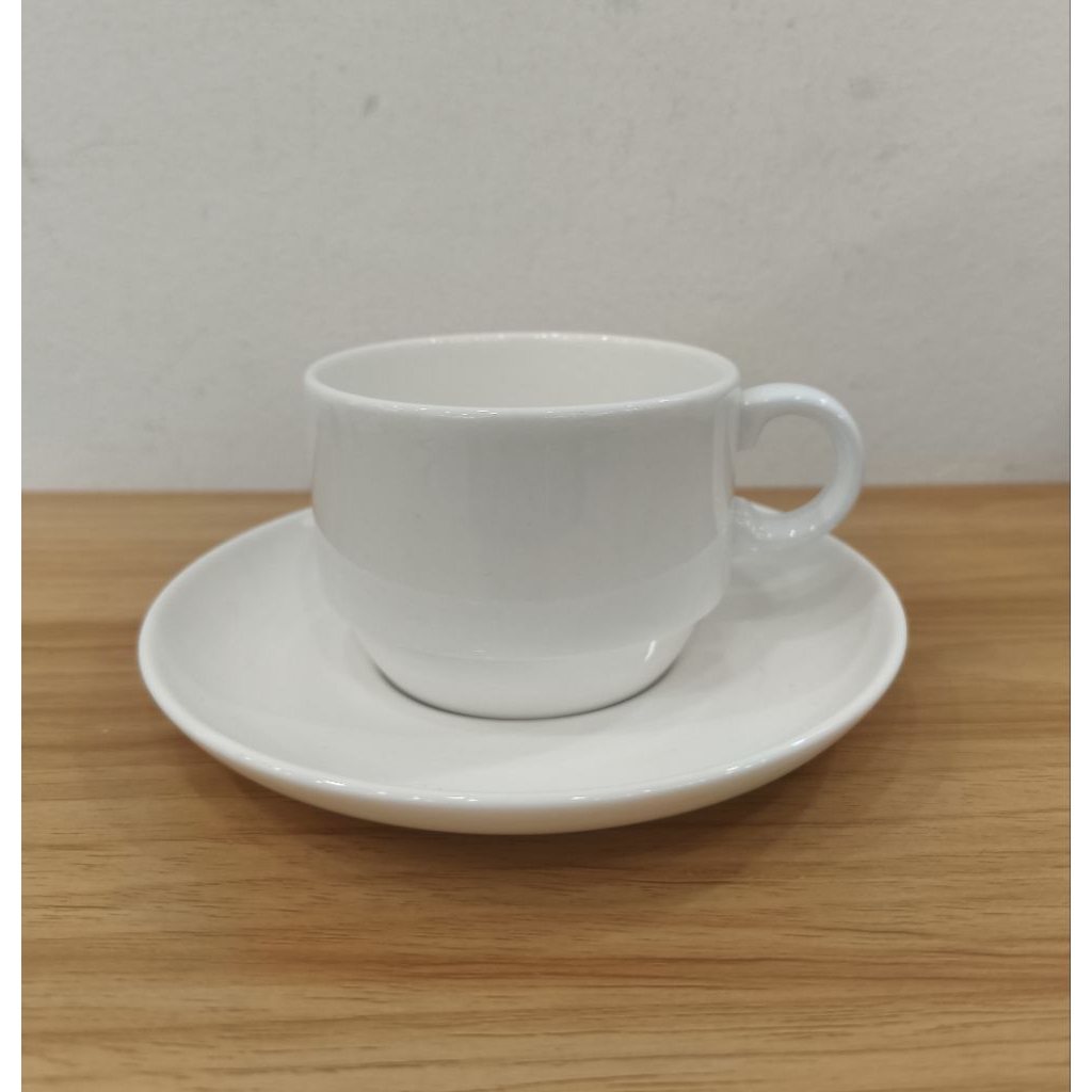 Bone China - N1014 + N1015 - ชุดกาแฟซ้อนกันได้/Coffee Cup Stackable 0.25L. + Coffee Cup Saucer 15.5 