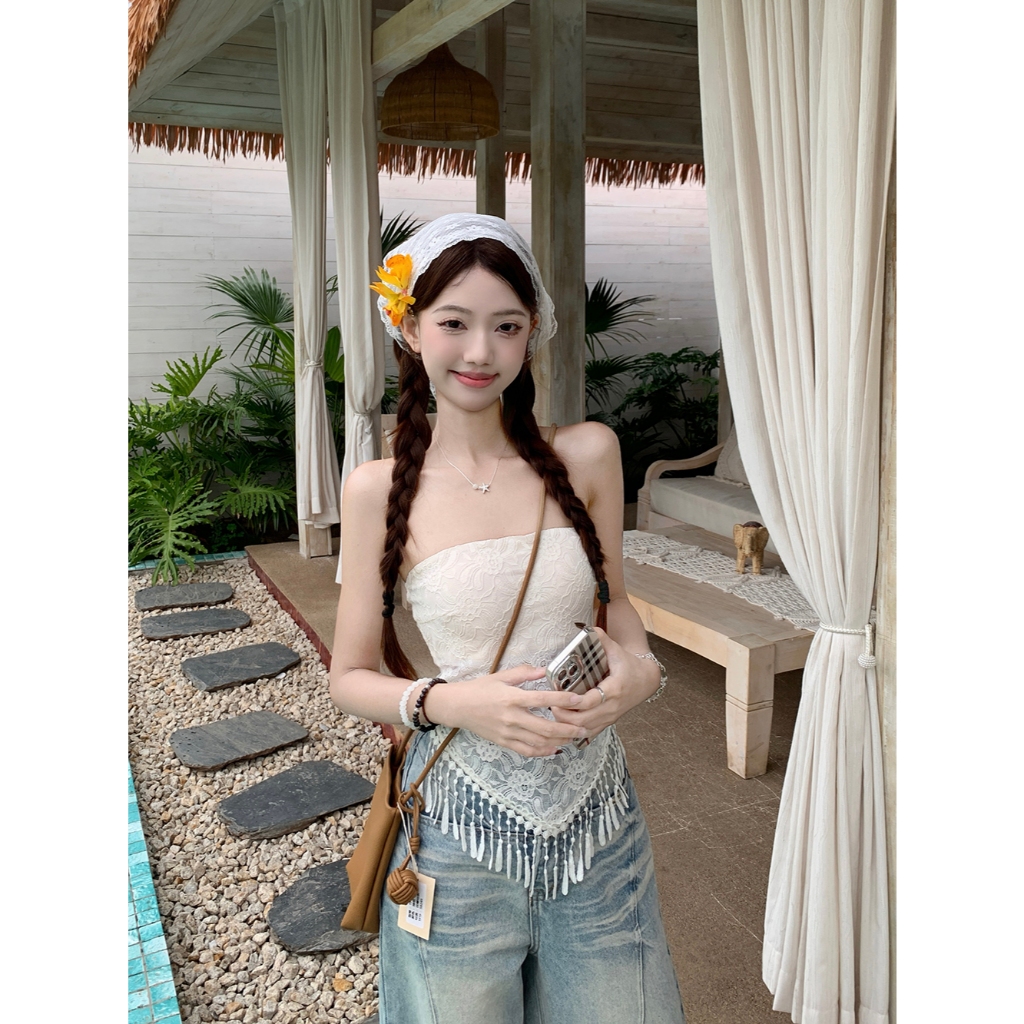 เสื้อเเขนกุด เสื้อเกาะอก ชายครุ่ย พร้อมฟองน้ำ เนื้อผ้าลายสวย#92360 - รูปที่ 3