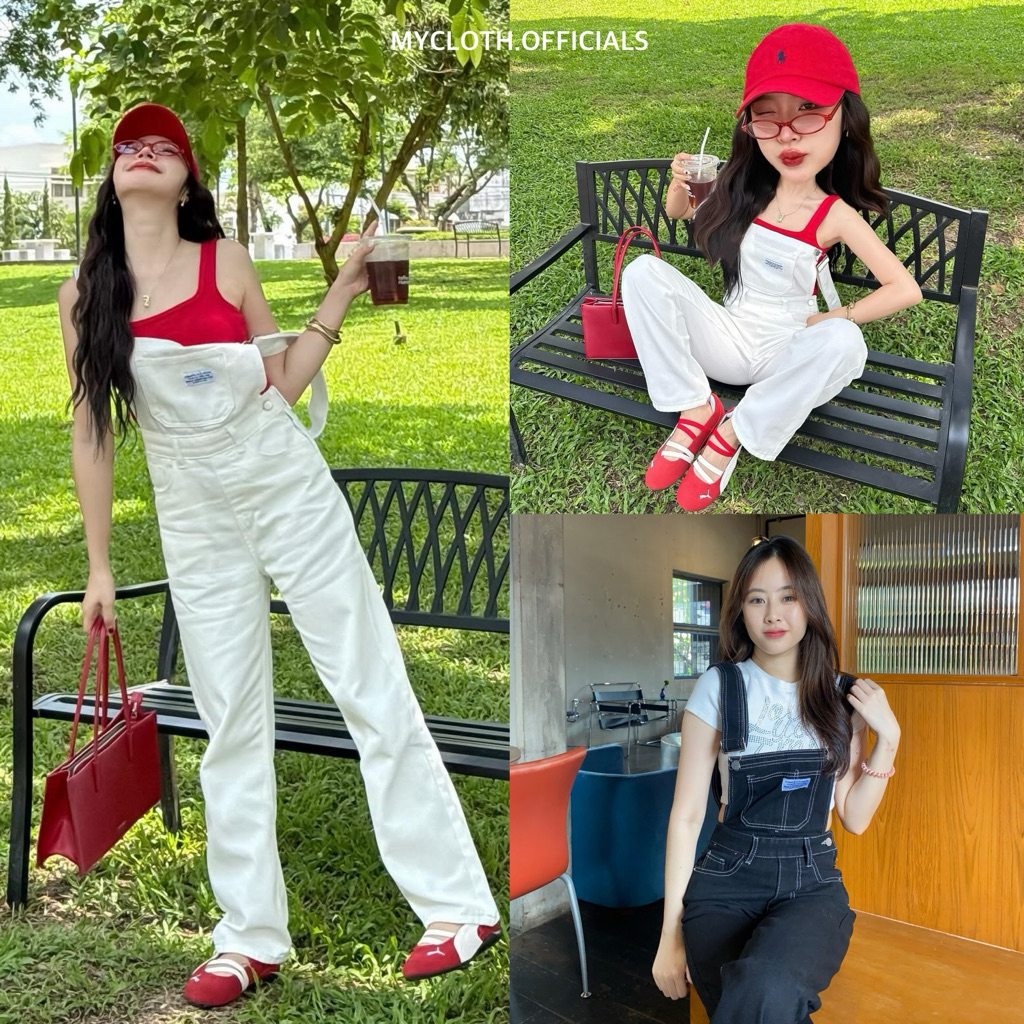 mycloth.officials (916) - เอี๊ยมยีนส์ขายาวสีขาว - สีดำ งานสีสวยละมุนมาก น่ารักสุดๆ ทรงเอวสูง งานซิปข้าง ใส่แล้วผอมสูง