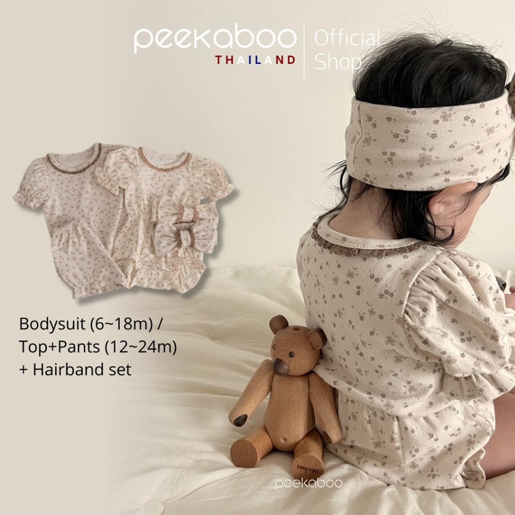 PEEKABOO Thailand / Made in KOREA / BELLA Bodysuit/Top+Pants + Hairband set / 6m~24m / High quality 