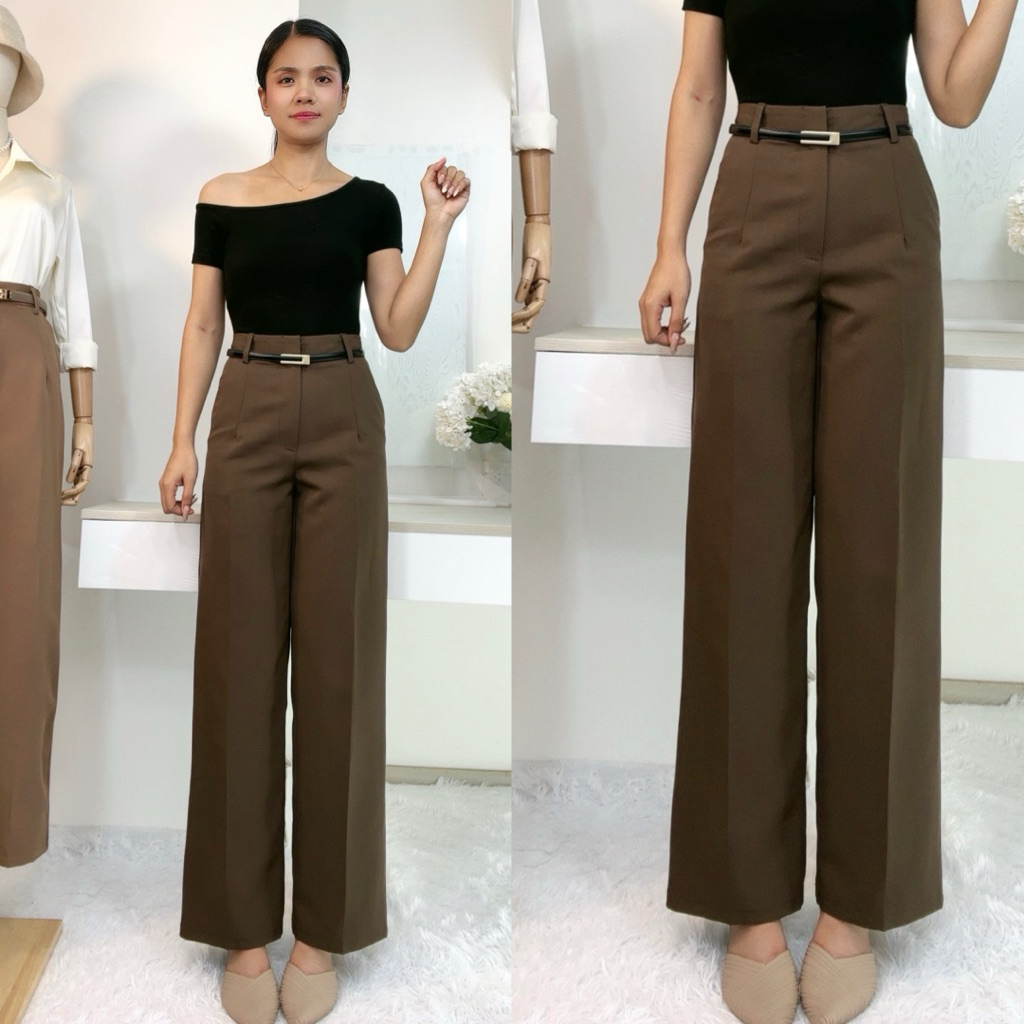 กางเกงทำงานทรงขากระบอกกลาง มีหูใส่เข็มขัด ตะขอหน้า เอวสูง ผ้าไอด้า เกรด Premium [B9] - รูปที่ 6