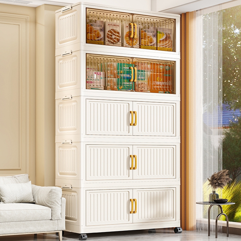 Leerhome ตู้พลาสติก ตู้เก็บของ ขาว/ใส 70CM กันความชื้น วัสดุ PP ทันสมัยและเรียบง่าย มีล้อ พับได้ กันน้ำ