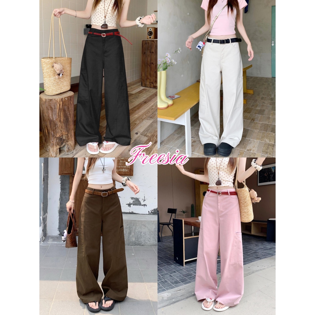 กางเกงขายาว กางเกงกระบอก มีกระเป๋าหลายใบ มินิมอล มี4สีเลือกได้#91237