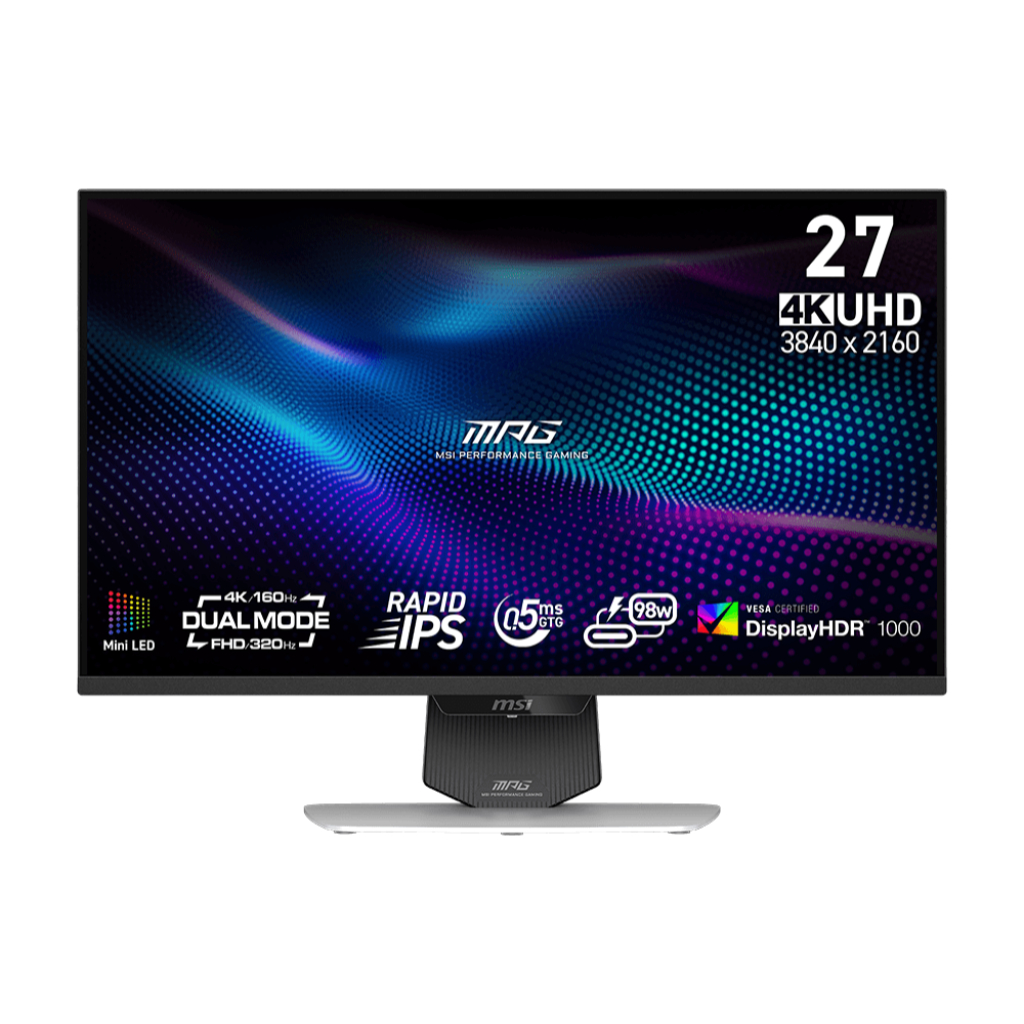 MSI MPG 274URDFW E16M 27″ 4K 160Hz / FHD 320Hz Dual-Mode IPS Panel and Mini LED Backlight, USB-C 98W