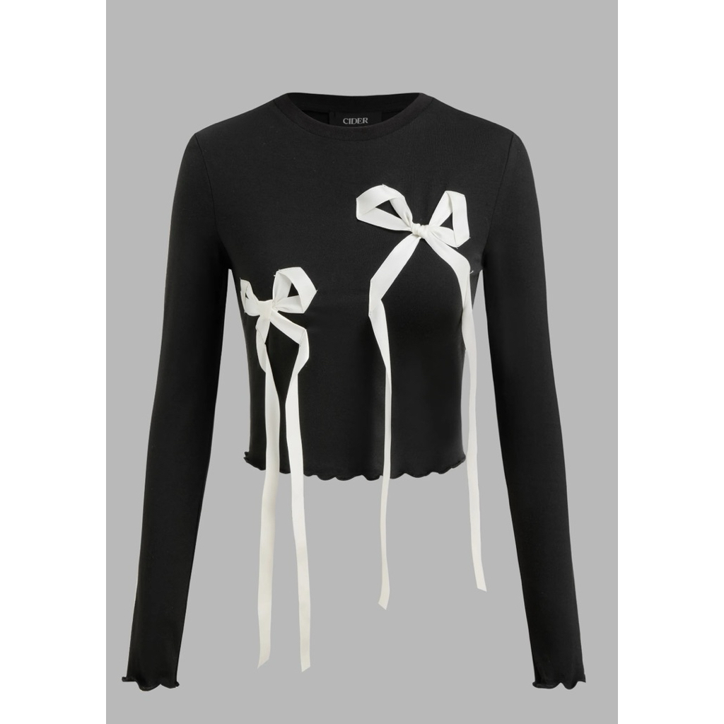 (Used) Cider เสื้อแขนยาวผ้าบางตกแต่งโบว์
