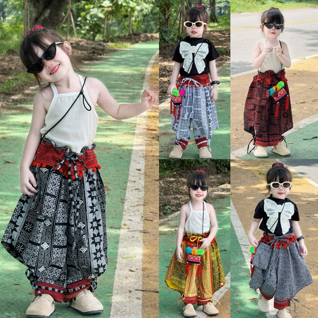 กางเกงเด็กดอย งานสม๋อคหลังรูดเชือกด้านหน้าผูกได้ตามสัดส่วน เนื้อผ้าฝ้ายแท้แมทคู่กับเสื้อยึดสายเดี่ยวได้ทุกสไตล์เลยคะแม่