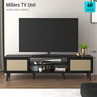 Tomato Home ชั้นทีวี Millers 2.0 TV cabinet with rattan effect fronts| วางทีวีใหญ่สุด 75นิ้ว|