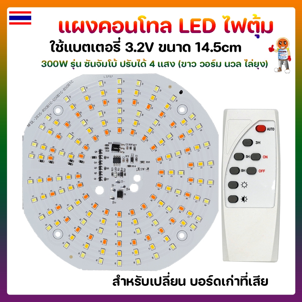 Sun Jumbo 300W ဆိုလာ LED ထိန်းချုပ်ပန်နယ် 4 မုဒ်နှင့် ရေမောင်းပါရှိ - 14.5cm