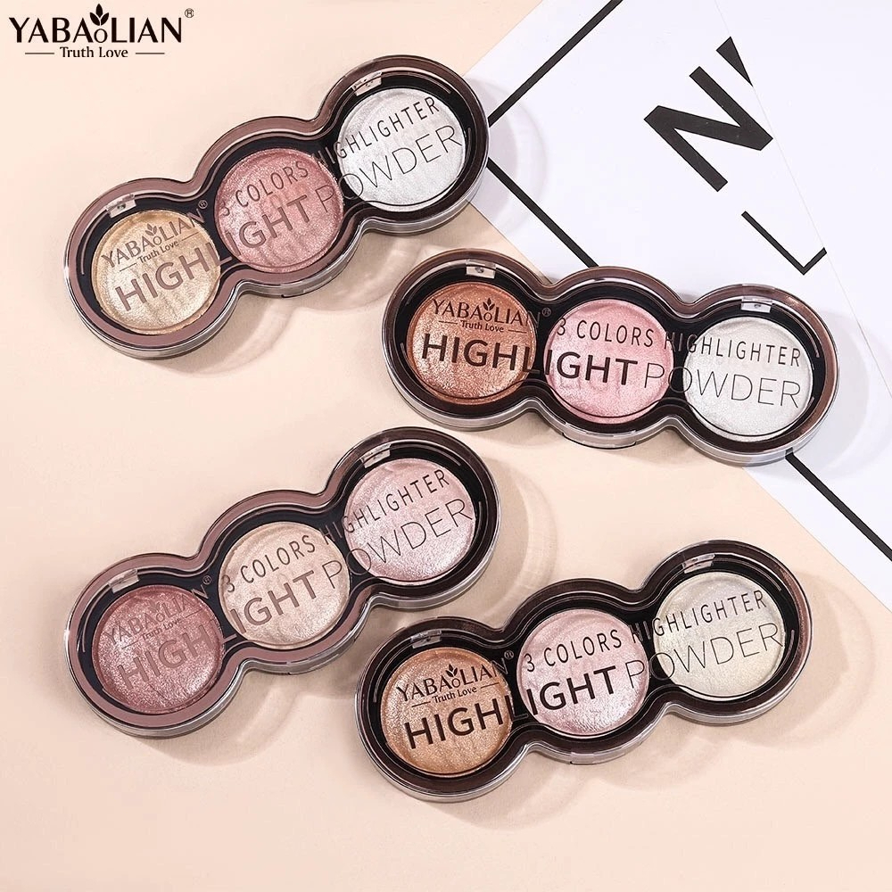 พร้อมส่งค่ะ พาเลทไฮไลท์ 3สี แต่งหน้าสดใส คอนทัวร์ กันน้ำ แป้งชิมเมอร์ ให้ความสว่างแก่ใบหน้า และร่างก