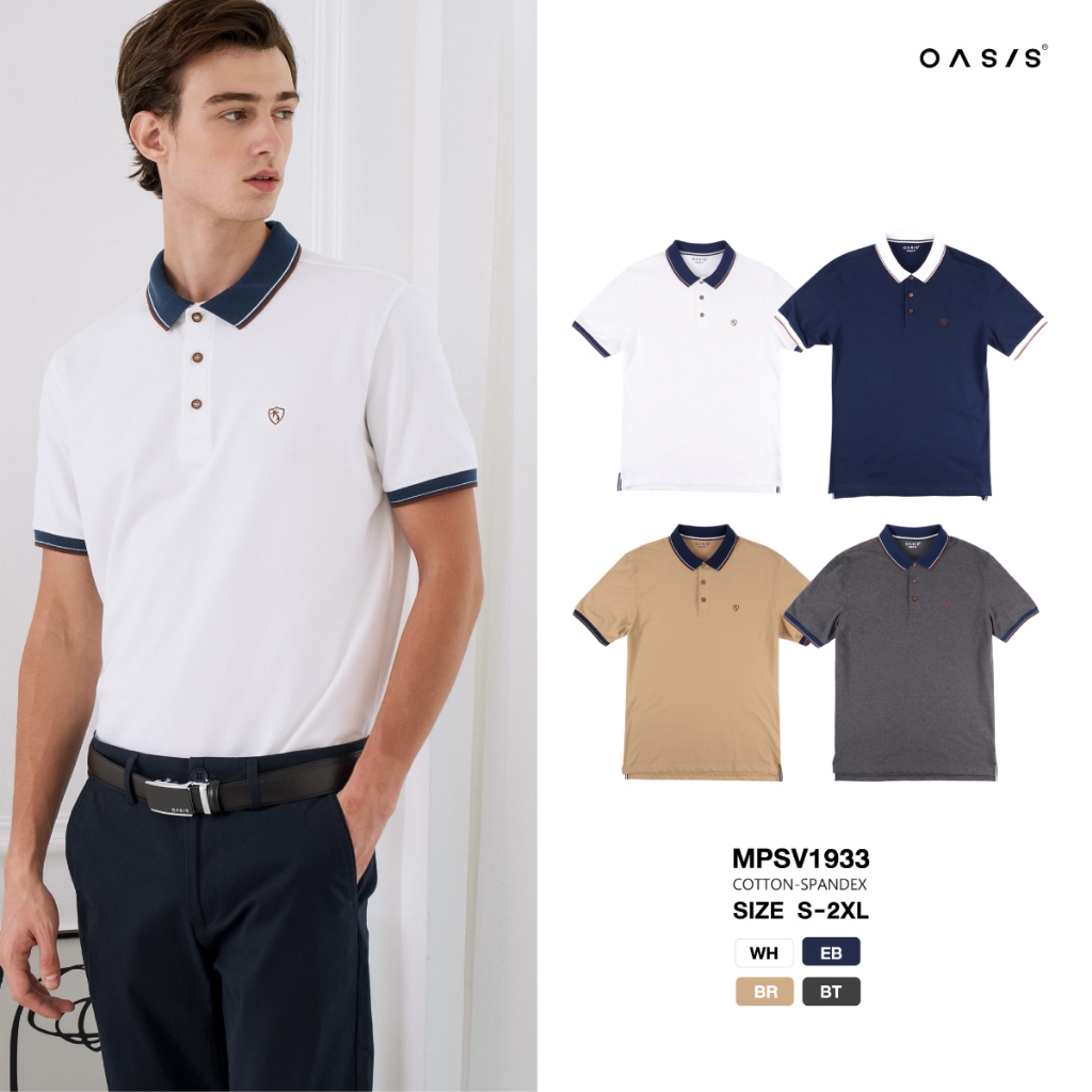 OASIS เสื้อโปโล โปโล ผู้ชาย แขนสั้น ผ้าคอตตอน สแปนเดกซ์ รุ่น MPSV-1933  มีให้เลือก 4 สี