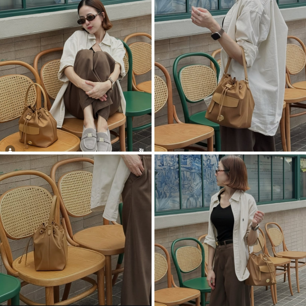 PICNIC The Bucket Bag  กระเป๋าทรงจีบสุดน่ารัก ผ้าพรีเมียมไนลอน  สายหนังแท้  มีสายยาวให้ทุกใบ MONOMEBKK - รูปที่ 6