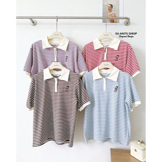 GI-ANTS (GI-405)เสื้อคอปกทรงOversize ปักหมี เนื้อผ้าริ้วcott…