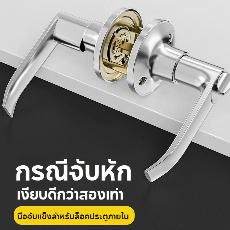 🔥 สกรูฟรี กุญแจ 3 ชุด🔥 ลูกบิดประตู ลูกบิดก้านโยก พร้อมล็อคในตัว ครบชุด ก้านโยกสแตนเลส ติดตั้งได้กับบานประตูทุกชนิด
