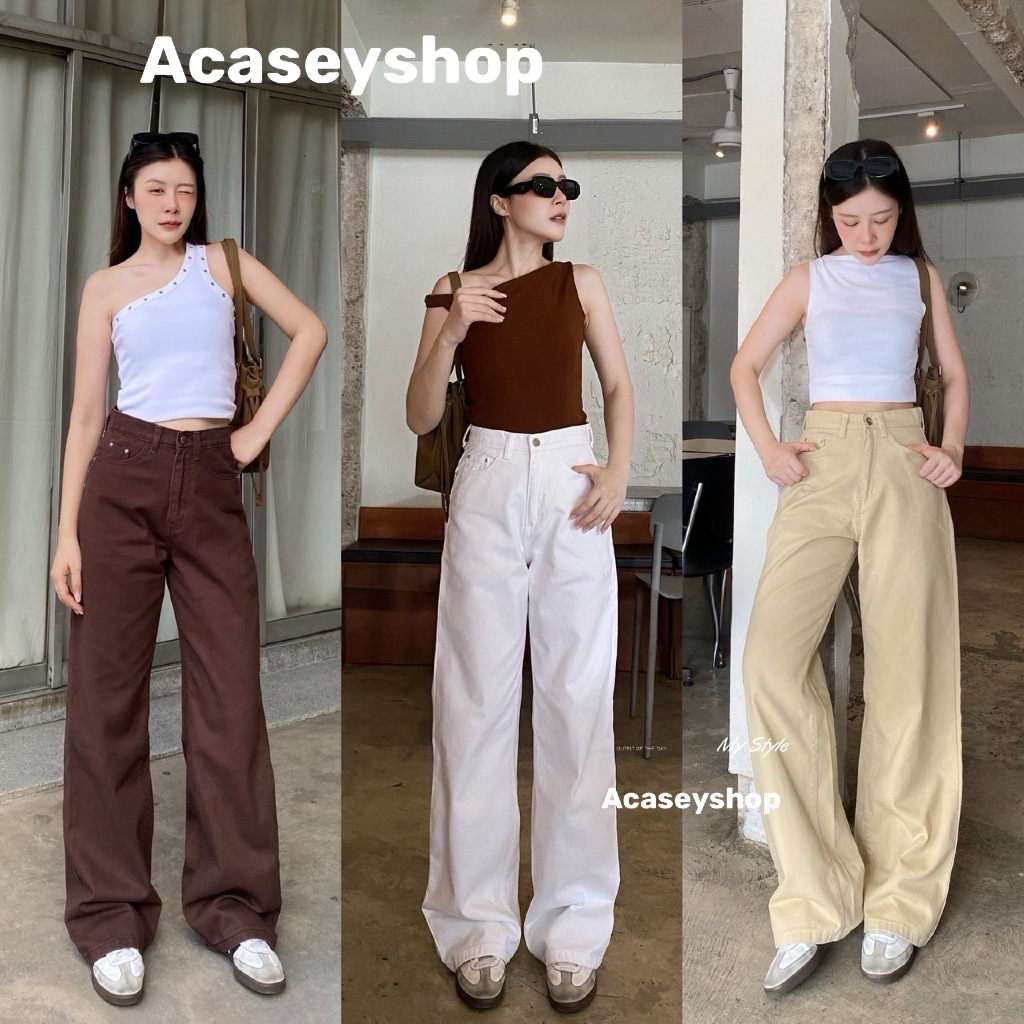 Acasey กางเกงยีนส์ผู้หญิง ขายาว Baggy Jeans ขากระบอกใหญ่ เอวสูง ผ้ายีนส์สวย ไซส์ S - XL รุ่น meela