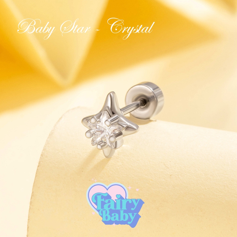 Fairybaby จิว Baby Star - Crystal ( 1 ชิ้น ) แป้นแบน 	รูปดาว ประกายขาว เล่นแสง สวยงาม