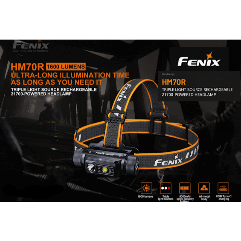 ไฟฉายคาดหัวFenix รุ่น HM70R  1600lmหลอด  Luminus SST40 white แสงขาว & CREE XP-G2 HE ให้แสงอมเหลือง N