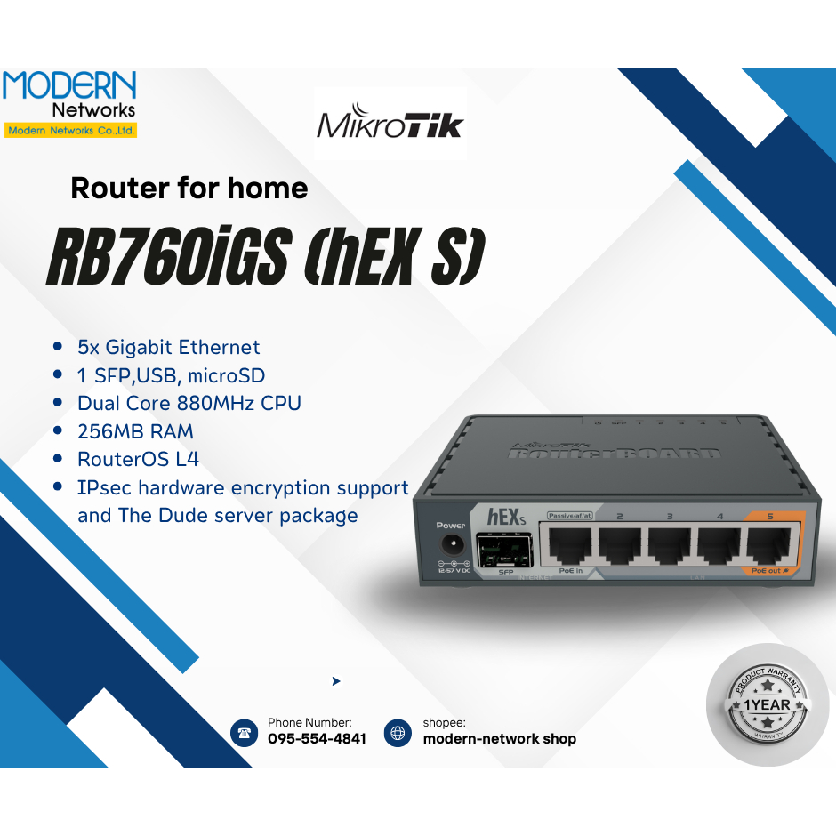 MikroTik⚡️RB760iGS (hEX s)ส่งฟรี⚡️รับประกัน 1 ปี⚡️ออกใบกำกับภาษีได้⚡️🔥