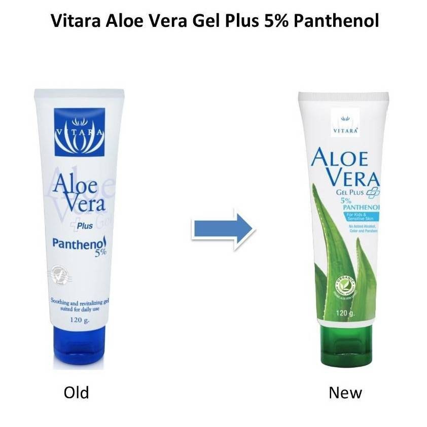 VITARA ALOE VERA GEL PLUS PANTHENOL 5% ( 1 หลอด) ลดการอักเสบขอบงผิว หลอดสีขาว