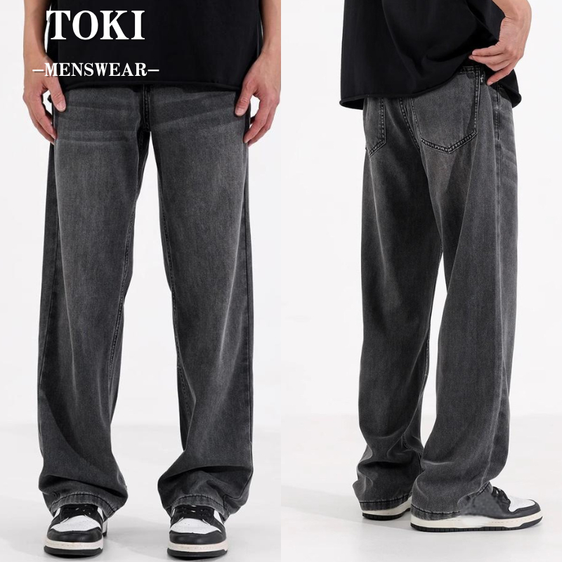 toki-กางเกงยีนส์ผู้ชาย ขายาว  ผ้ายีนส์นิ่ม  ทรงสวย สีสวย baggy jeans ขากระบอก ย้อนยุค สไตล์เกาหลี