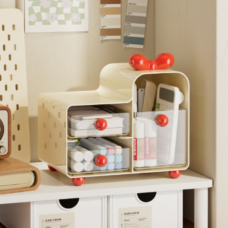 BHQ กล่องจัดระเบียบโต๊ะทำงาน วางซ้อนกันได้ แผ่นติดผนัง ไม่ต้องเจาะรู สำหรับพื้นที่เล็ก - รูปที่ 2