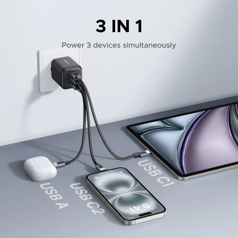 UGREEN หัวชาร์จเร็ว GaN 30-45W Type-C 2 ช่อง USB 1 ช่อง รุ่น X527 thumbnail 6