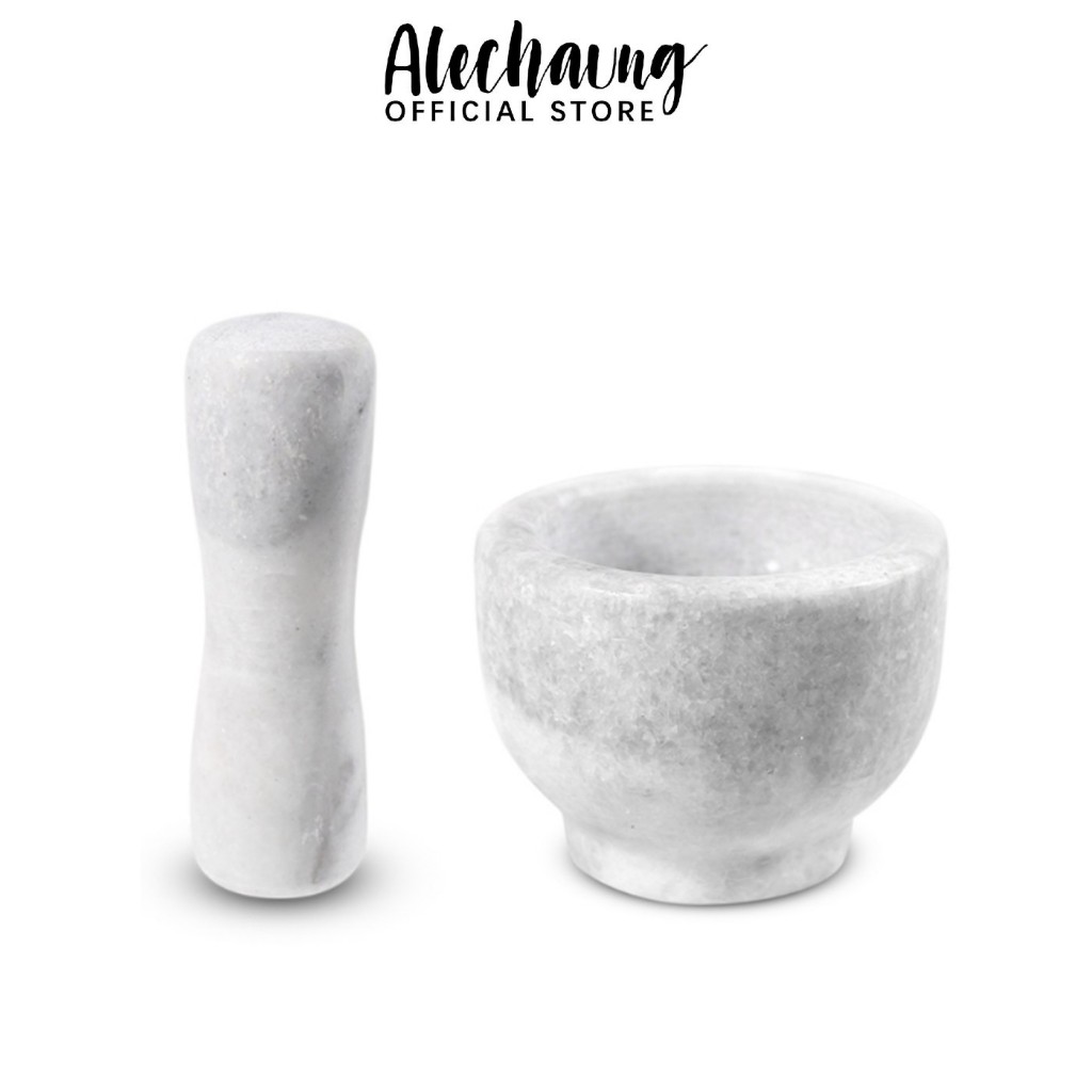 Alechaung ครกเล็ก ครกหินมินิมอล ครกหิน สีขาว marble mortar 4นิ้ว 5นิ้ว พร้อมสาก [ครกแตกเคลมจากขนส่ง เคลมได้]