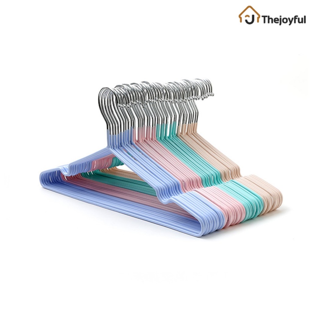 Thejoyful ไม้แขวนเสื้อเคลือบ PVC ไม้แขวนเสื้อสแตนเลส แพ็ค 5ชิ้น ไม่เป็นสนิม