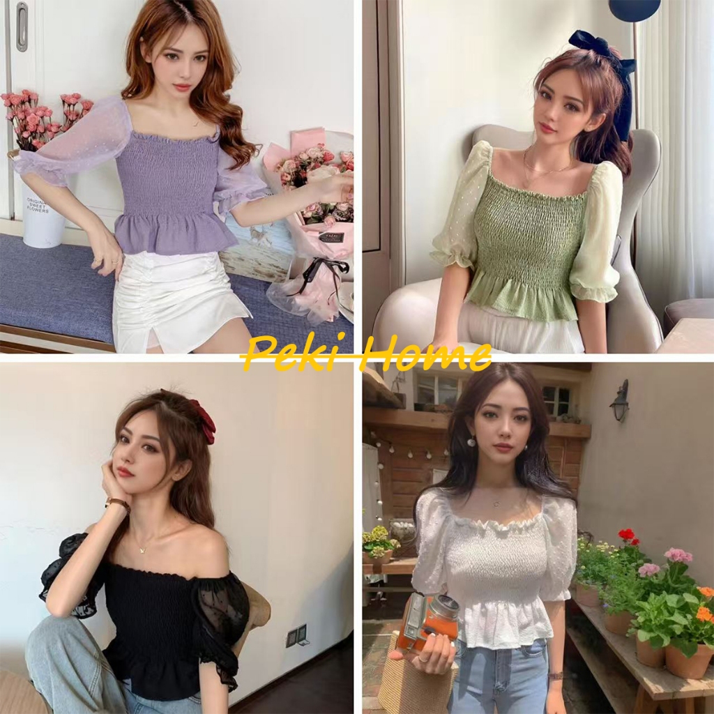 เสื้อครอปแขนพอง ดีไซน์ฝรั่งเศส สวมใส่ได้ลุคน่ารัก