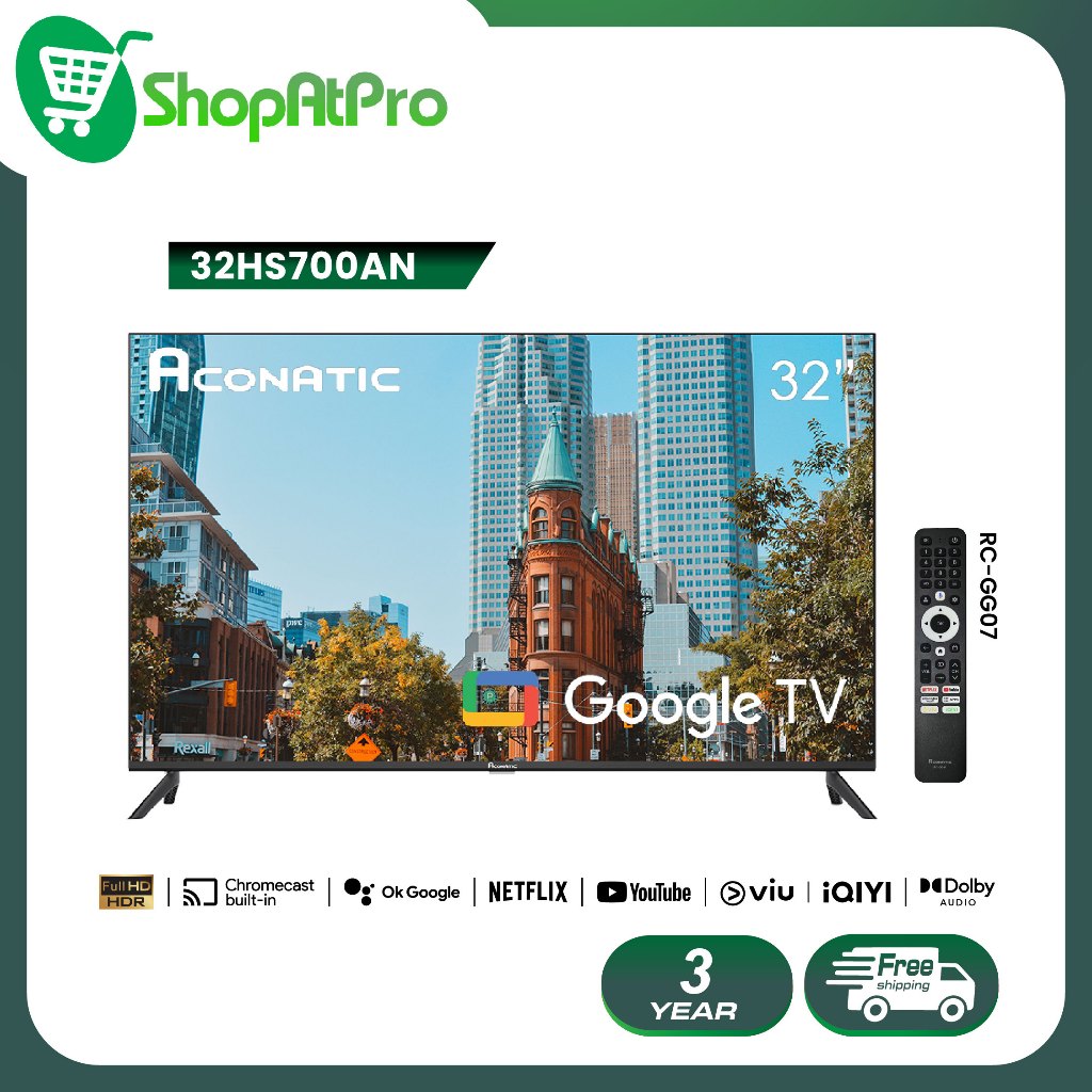 Aconatic ทีวี 32 นิ้ว HD Google TV รุ่น 32HS700AN Voice Search, Frameless Design, Dolby Audio (รับปร